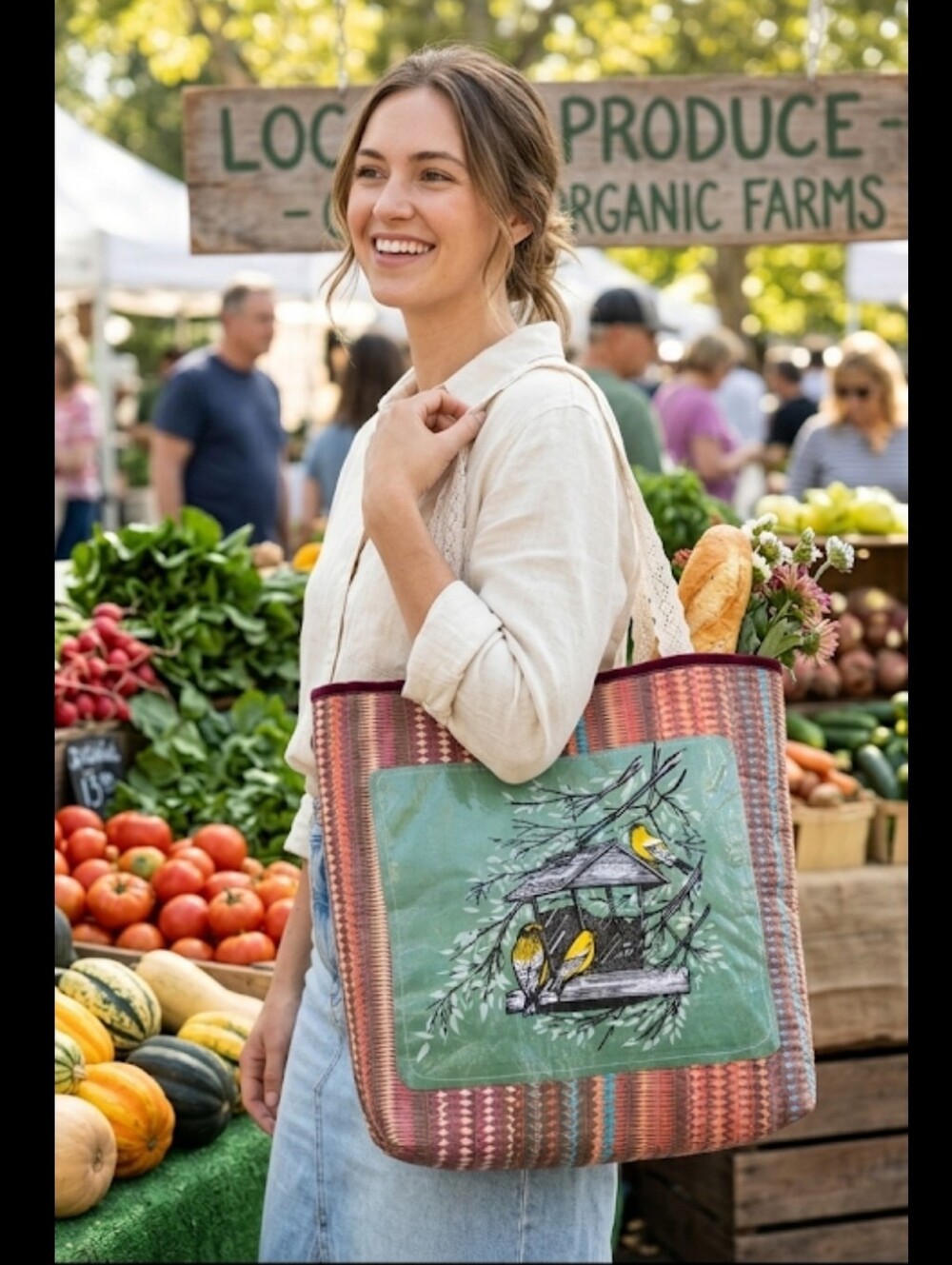 Upcycled Bird Seed Bag Tote Quilted Handmade Dont Throw It Out